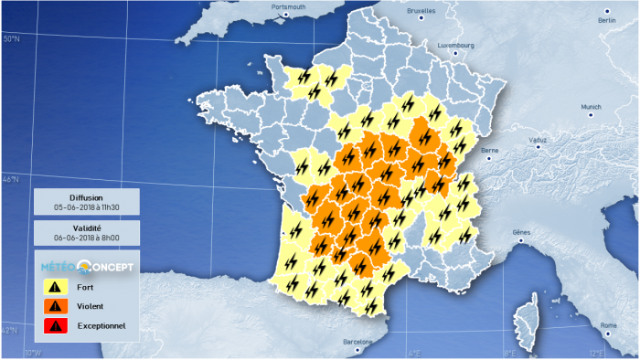 Illustration de l'actualité Forts orages entre les Pyrénées et la Bourgogne