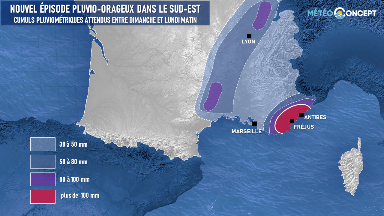 Illustration de l'actualité Attention! Forts cumuls de pluie dimanche dans le sud-est