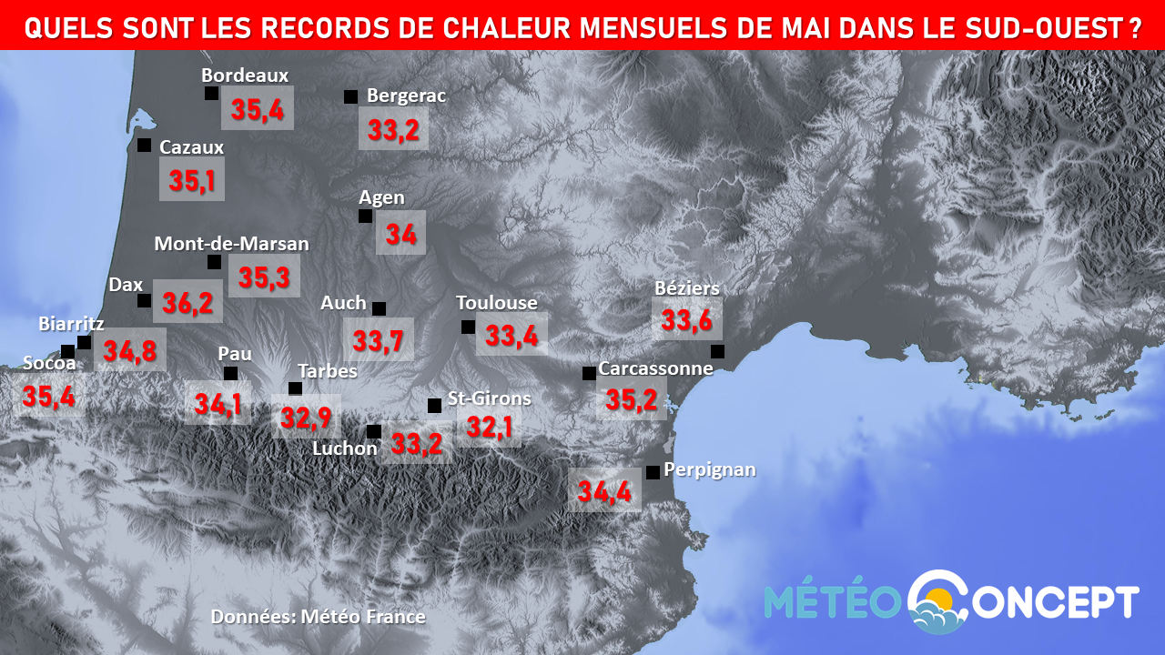 Illustration de l'actualité Quels sont les températures maximales records pour le mois de mai dans le sud-ouest ?