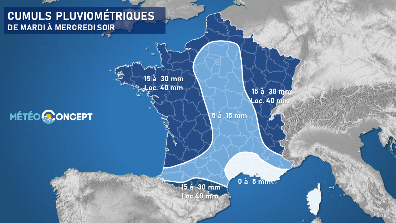 Illustration de l'actualité Cumuls de pluies parfois notables d'ici à mercredi soir